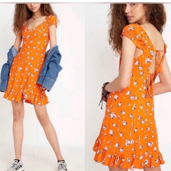 Free People Dresses & Skirts - Free People| Orange Floral Dress Size XS NWT